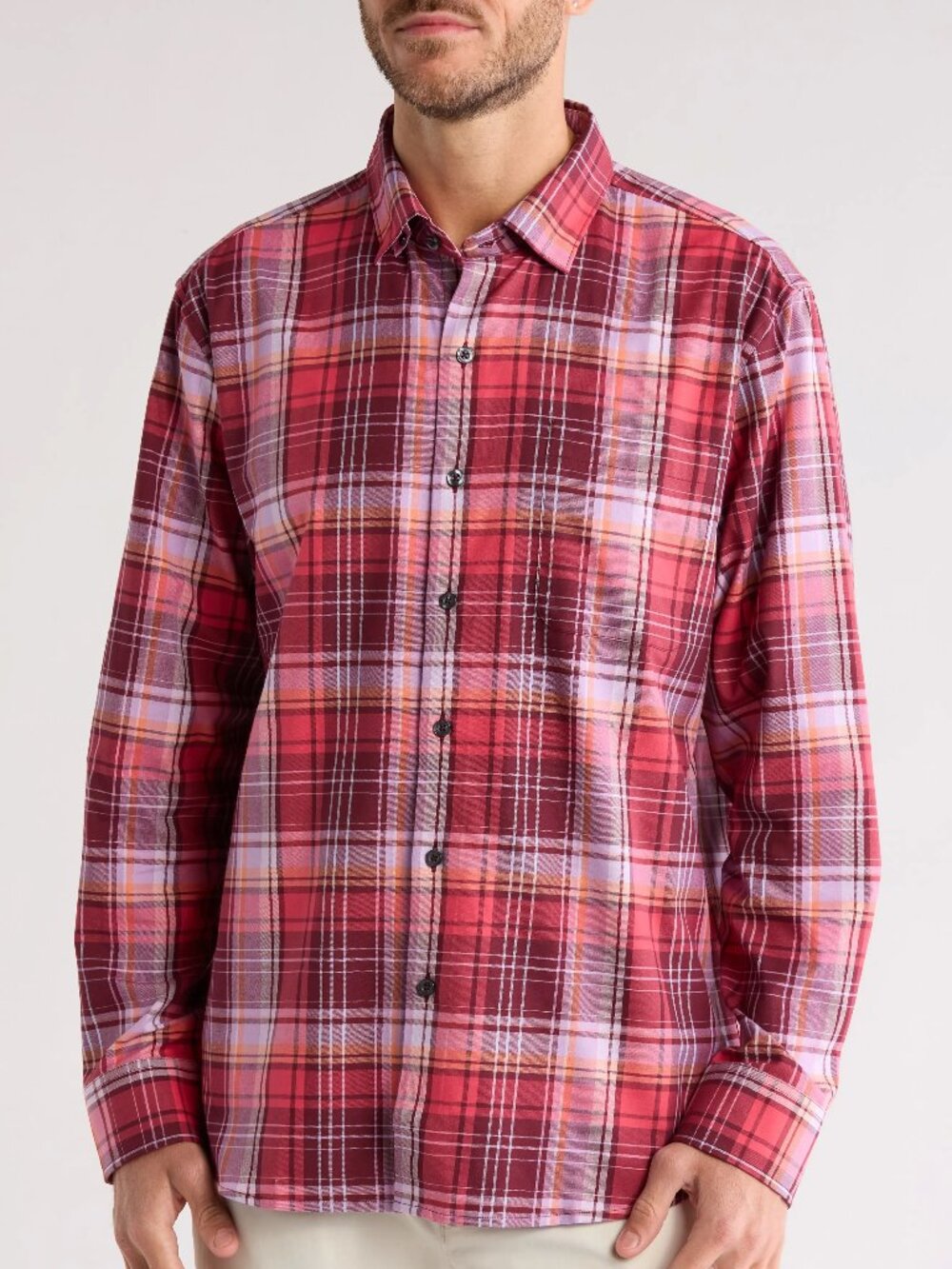 Tommy Bahama Lazlo Check Stretch Cotton & Silk Button-Up Shirt   RHUMBA, XL